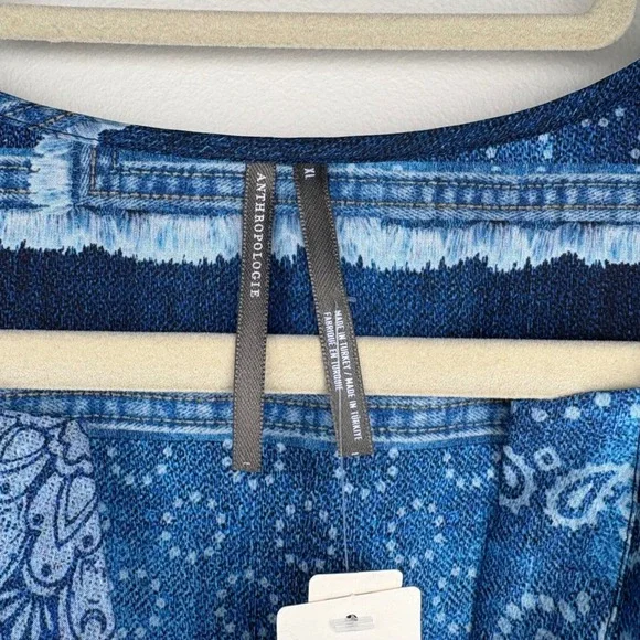 Anthro Maeve Somerset Maxi Dress XL Blue Bandana Cotton Smocked Waist NWT - Picture 11 of 13